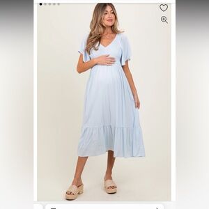 Pink Blush  Light Blue Smocked Ruffle Maternity Dress